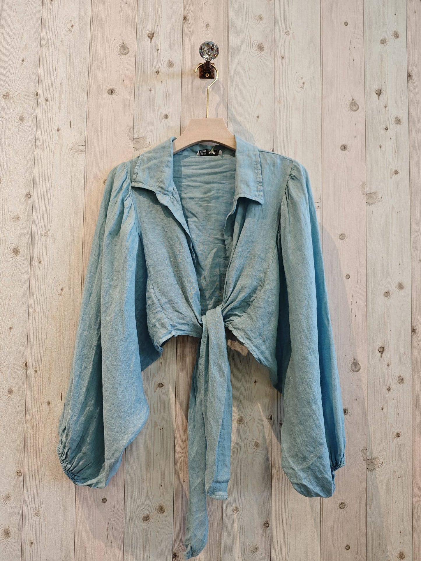100% Linen Tie Front Blouse: Aster