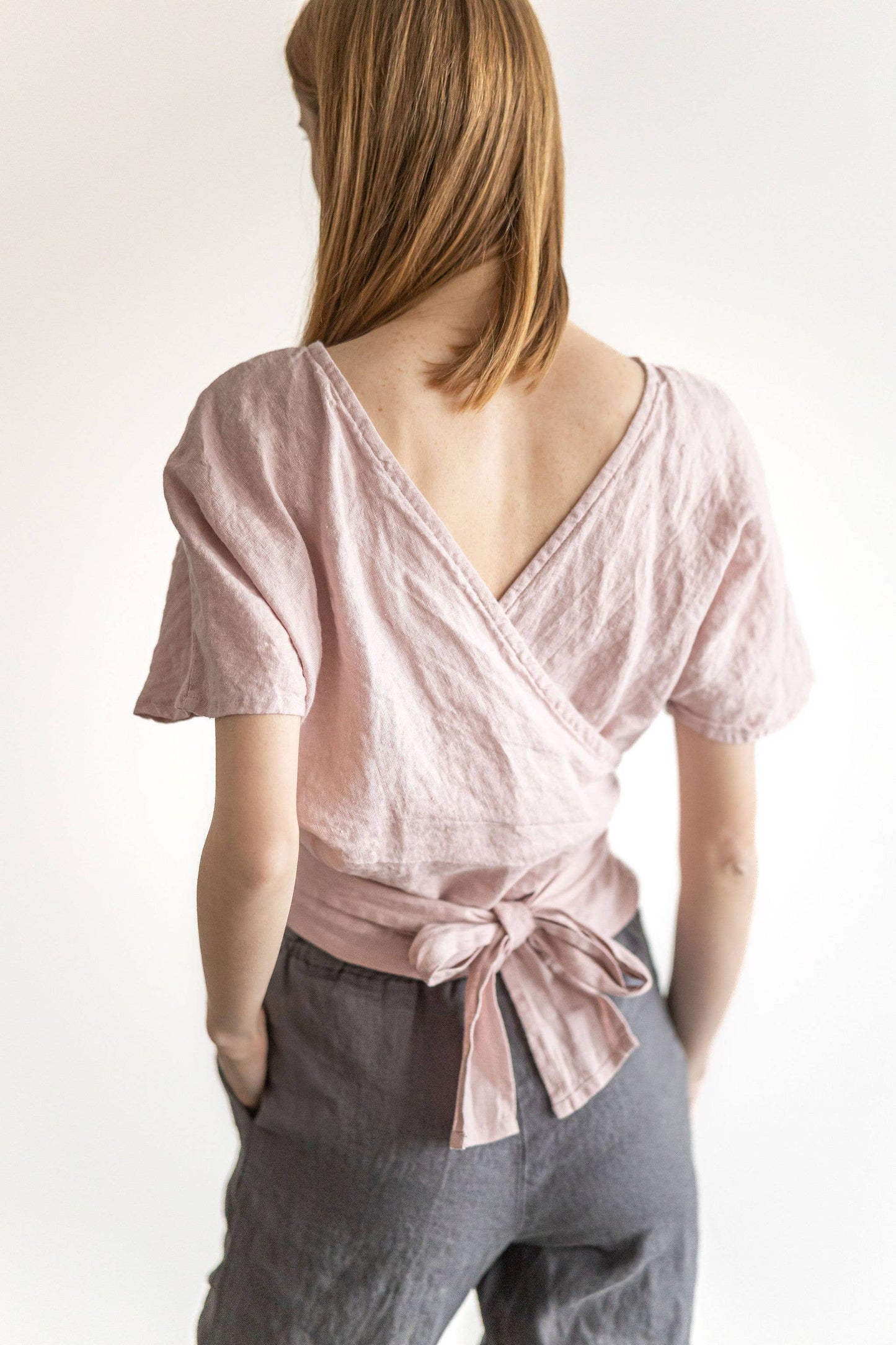 100% Linen Wrap Top: Pale Dogwood