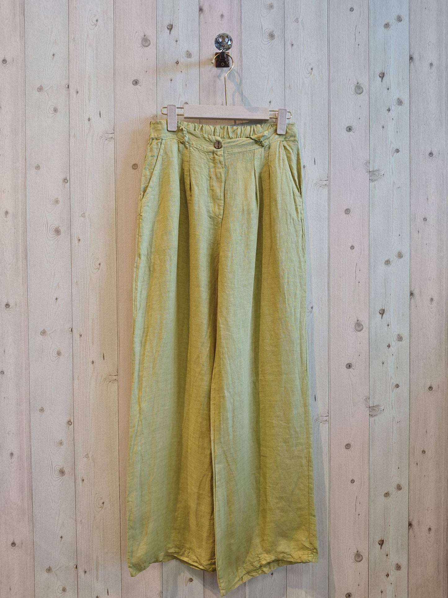 100% Linen Button Up Trousers: Pistachio