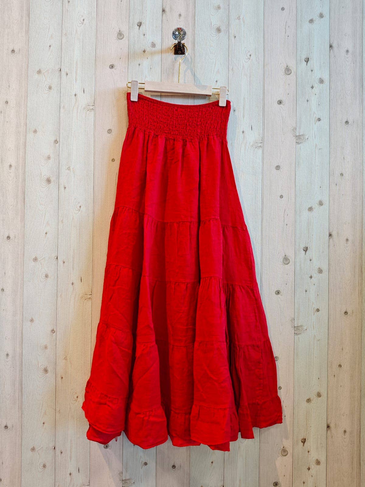 100% Linen Tiered Maxi Skirt: Azalea