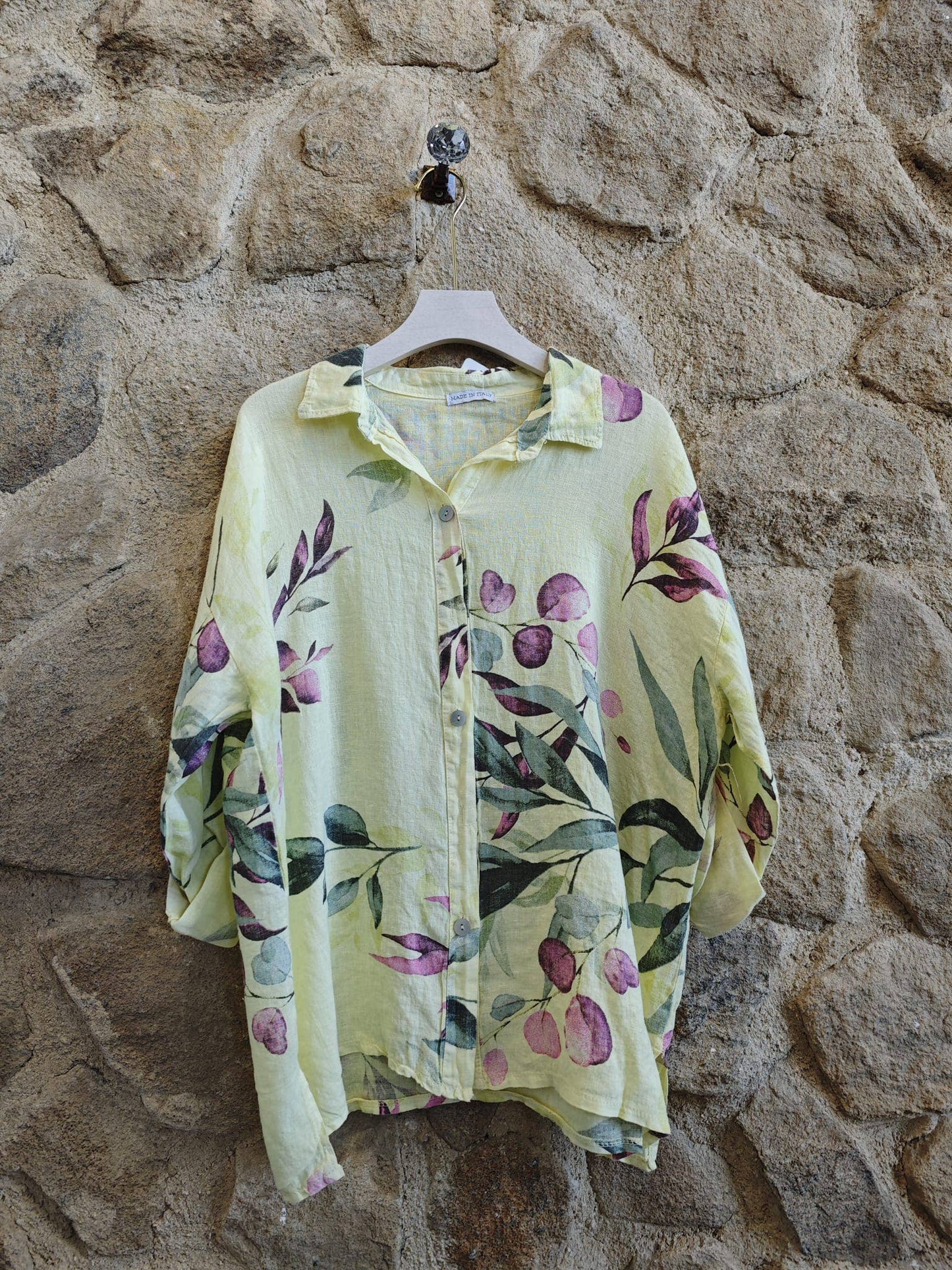 Botanical Print 100% Linen Button up Shirt: Carnation