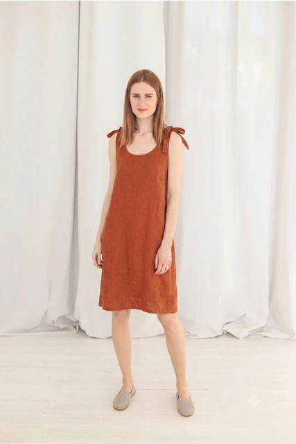 100% Linen Slip Dress: Sedona Clay