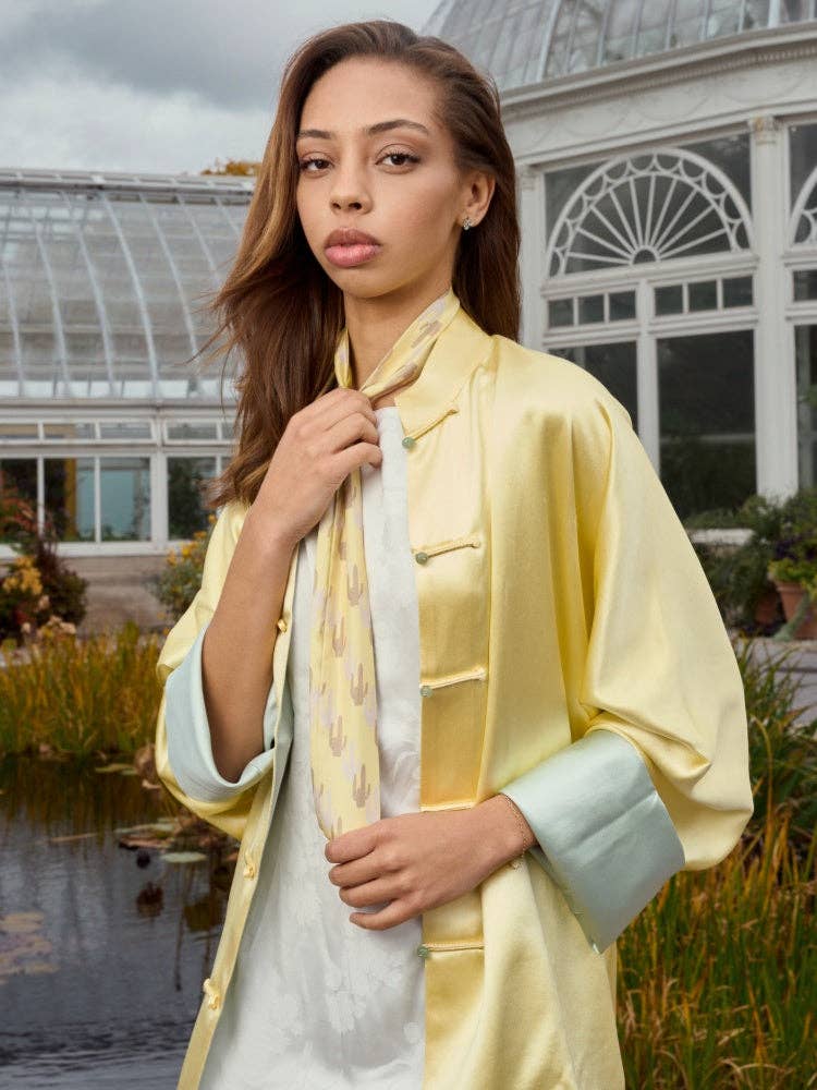 Lost Pattern x NYBG "Oasis Charms" Silk Skinny Scarf: Green