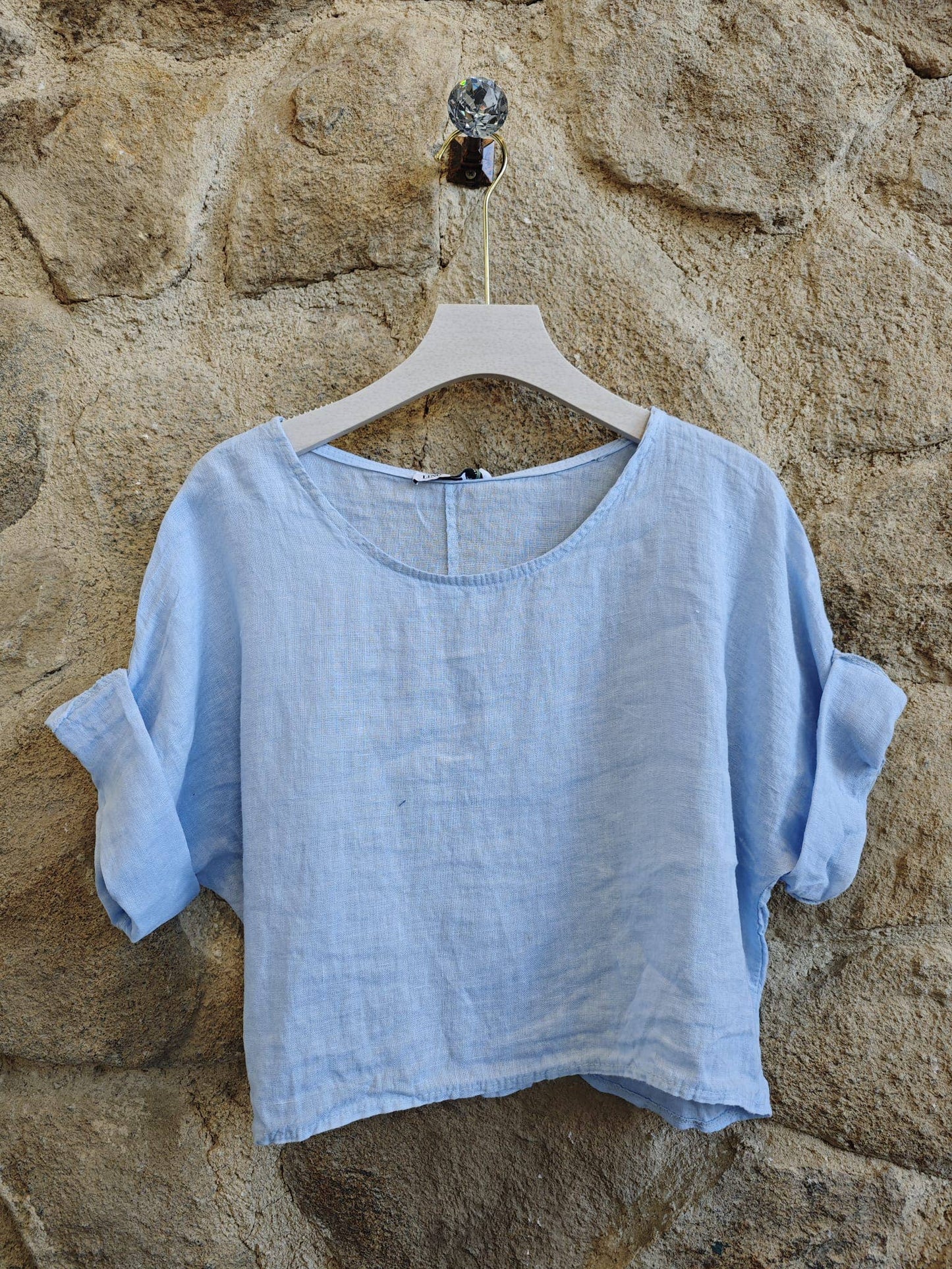 100% Linen Dress and Blouse Two-Piece Set: Delphinium