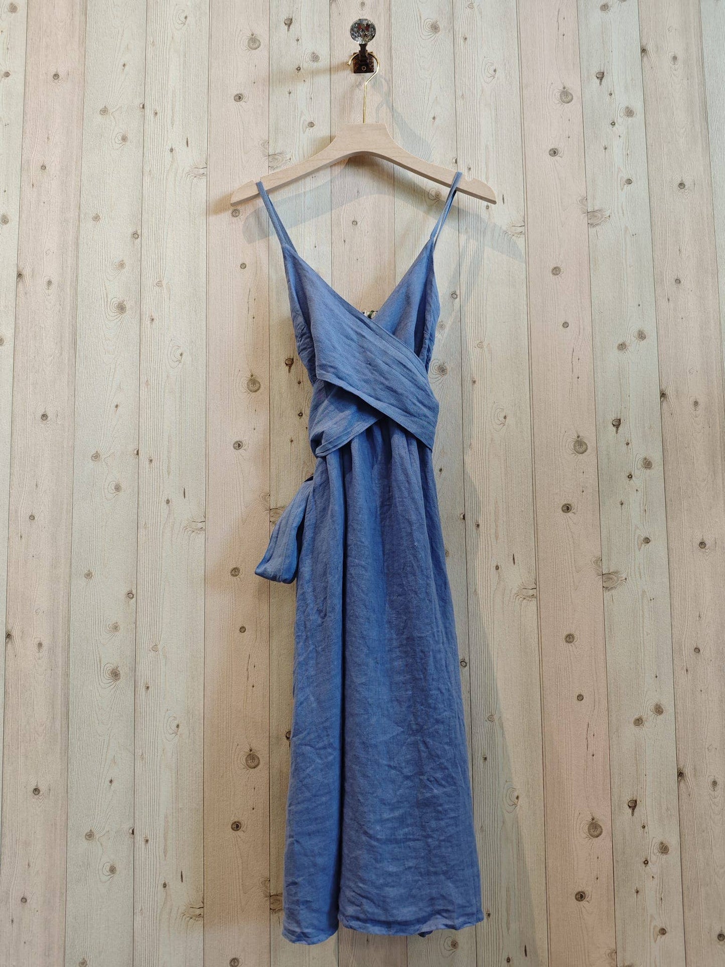 100% Linen Tie Back Midi Dress: Lobelia