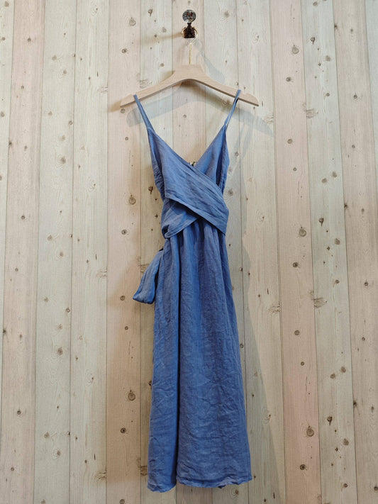 100% Linen Tie Back Midi Dress: Lobelia