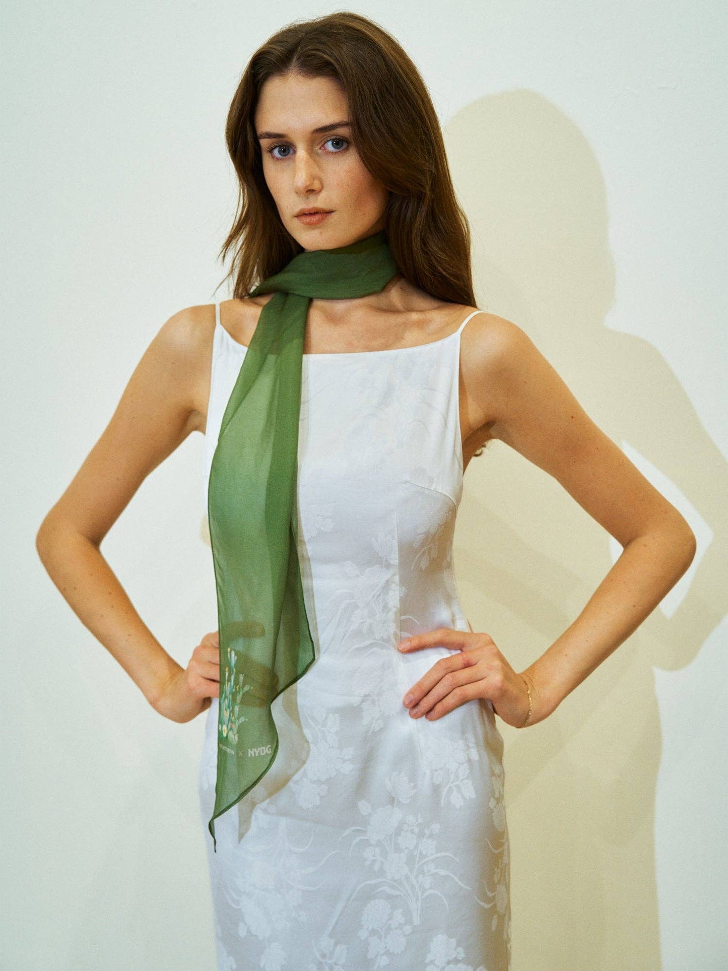 Lost Pattern x NYBG "Oasis Charms" Silk Chiffon Neck Scarf: Green