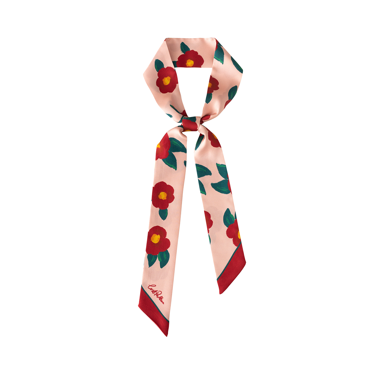 "Camellia" Silk Twill Skinny Scarf: Red & Pink