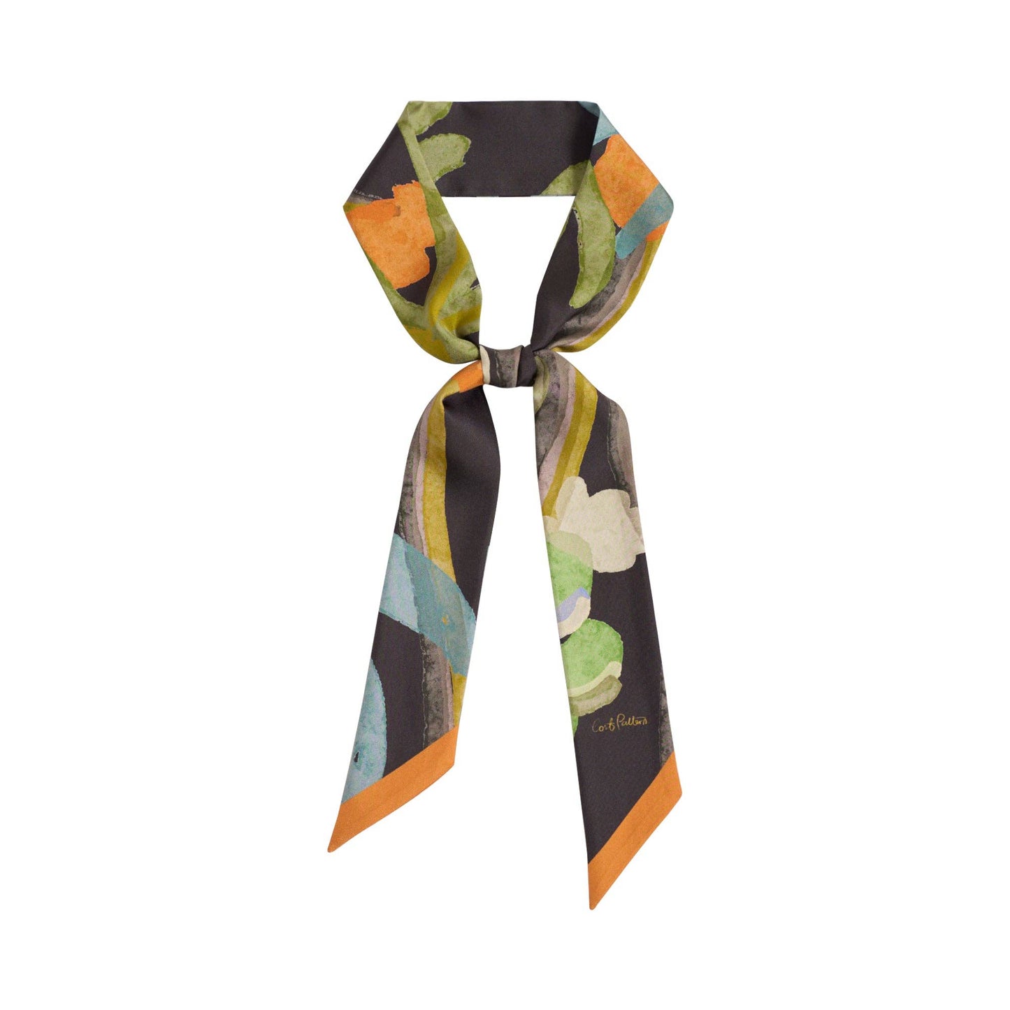 "Ethereal Mirage" Silk Twill Skinny Scarf: Dark Brown