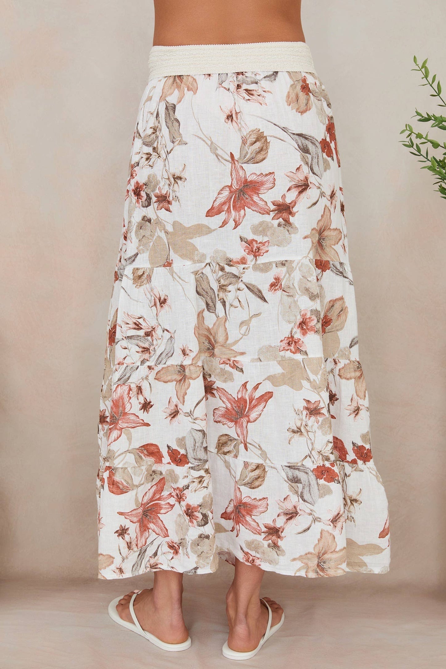 Star Flower 100% Linen Tiered Maxi Skirt