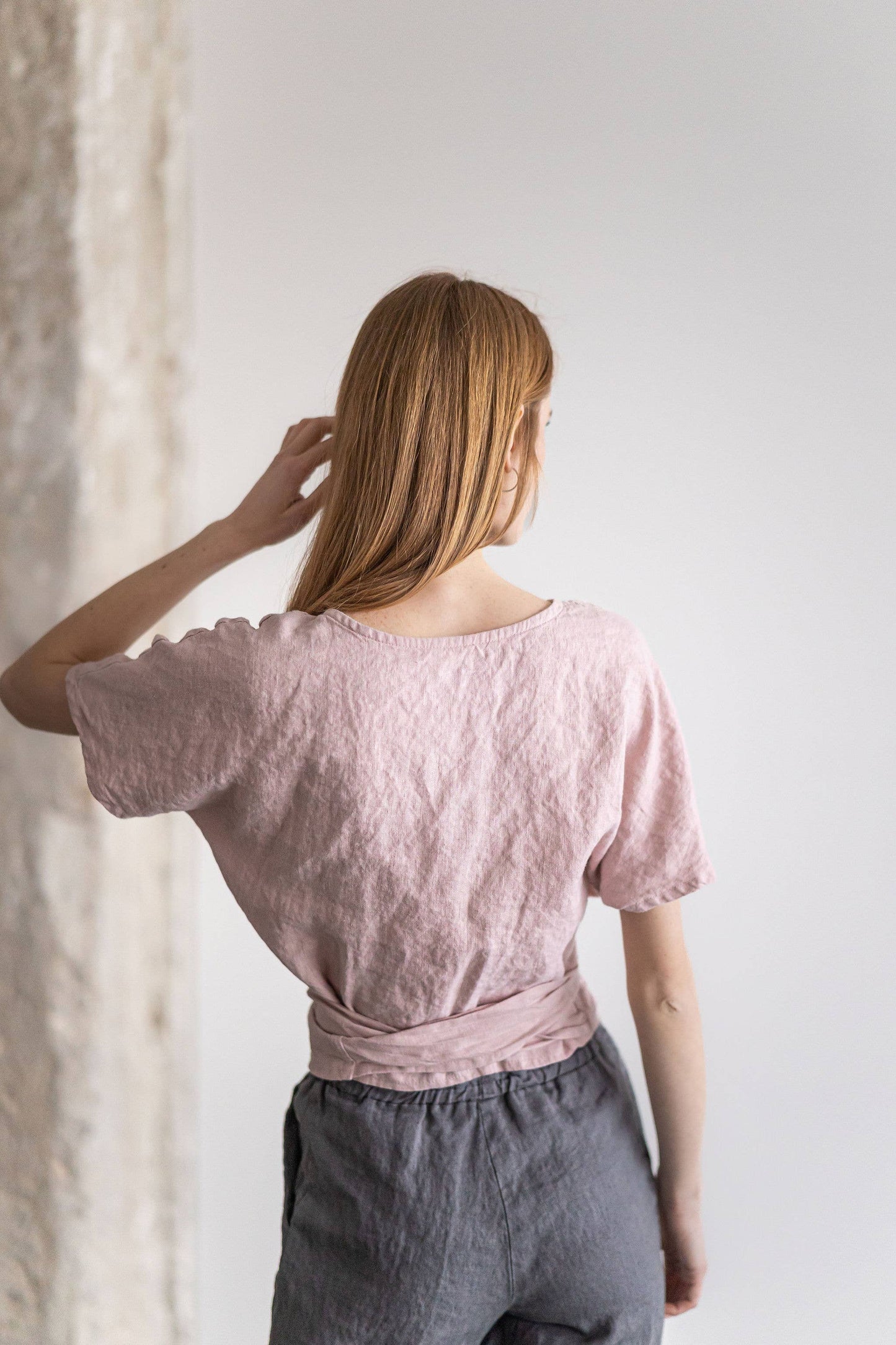 100% Linen Wrap Top: Pale Dogwood