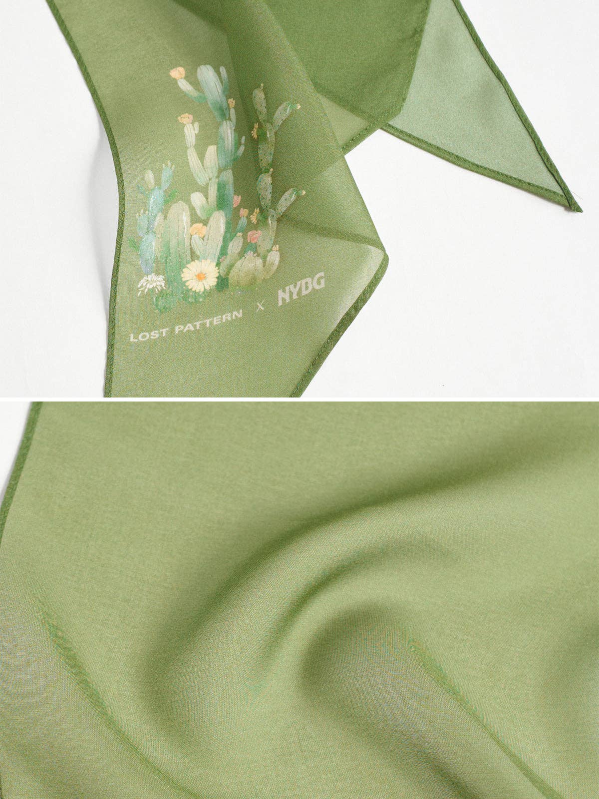 Lost Pattern x NYBG "Oasis Charms" Silk Chiffon Neck Scarf: Green