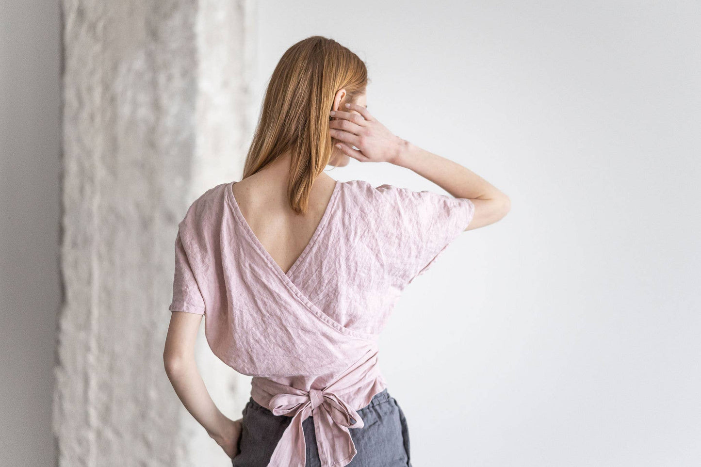 100% Linen Wrap Top: Pale Dogwood