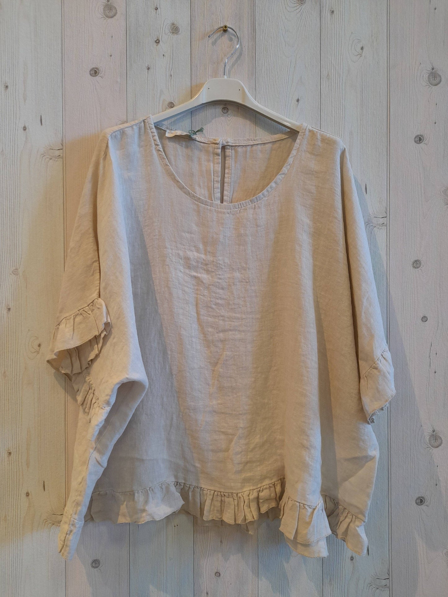 100% Linen Ruffle Blouse: Oat