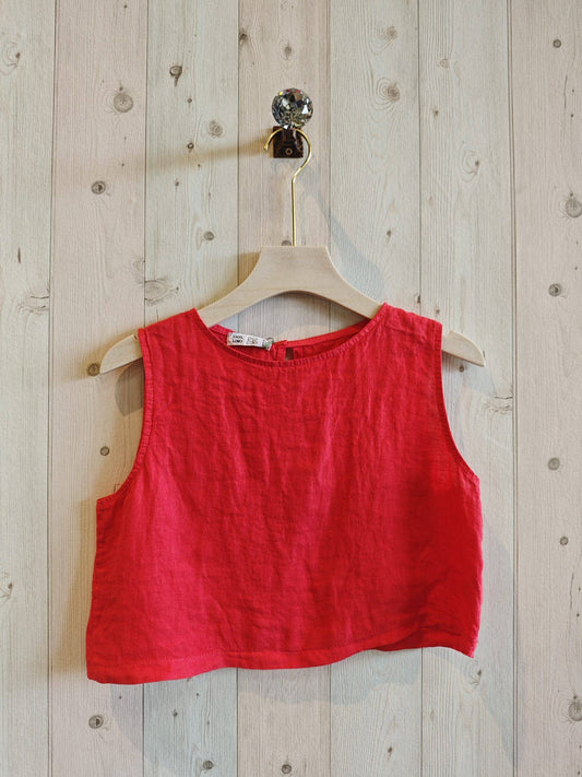 100% Linen Cropped Tank: Azalea