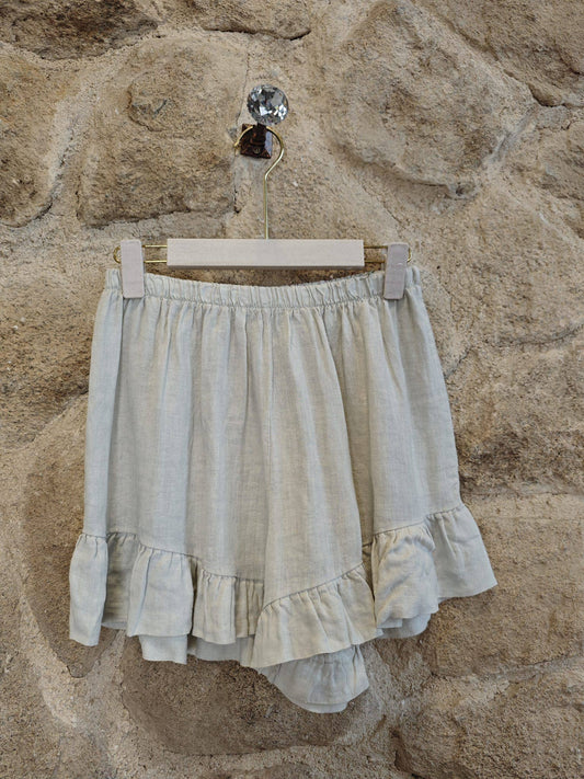100% Linen Ruffle Shorts: Oat