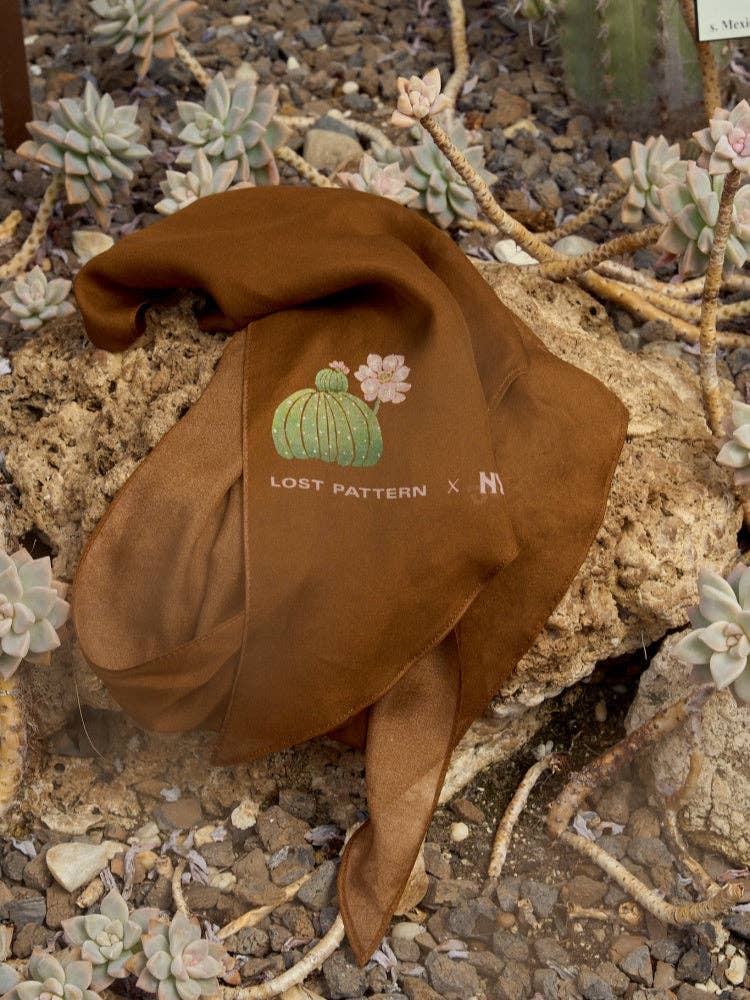 Lost Pattern x NYBG "Oasis Charms" Silk Chiffon Neck Scarf: Coffee