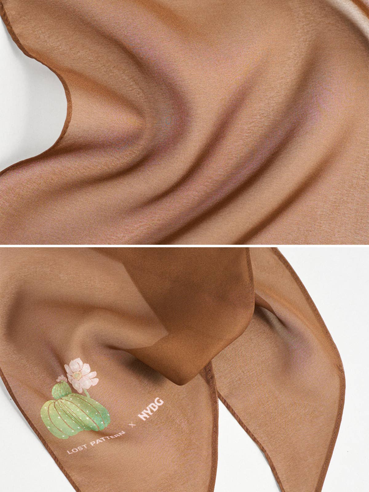 Lost Pattern x NYBG "Oasis Charms" Silk Chiffon Neck Scarf: Coffee