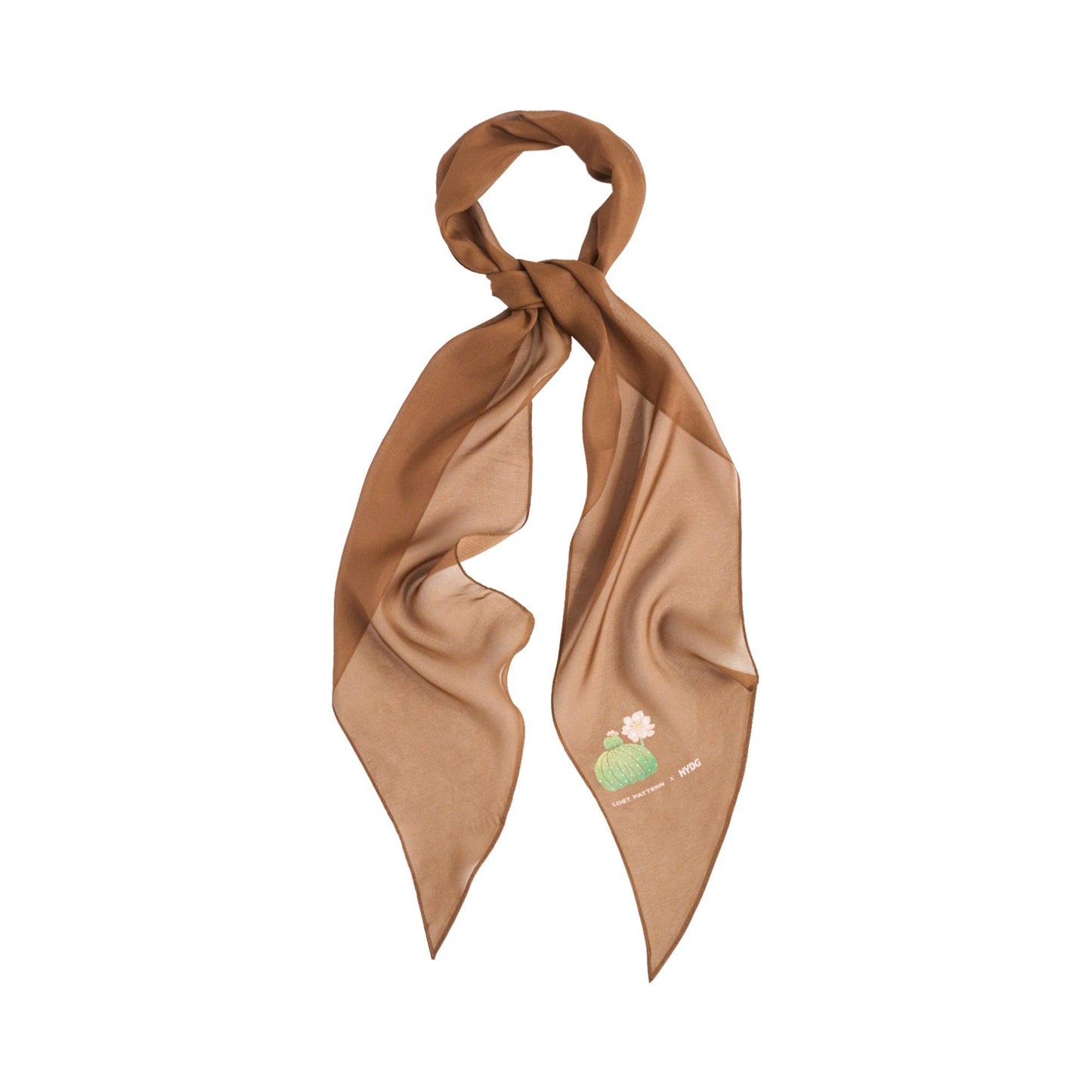 Lost Pattern x NYBG "Oasis Charms" Silk Chiffon Neck Scarf: Coffee