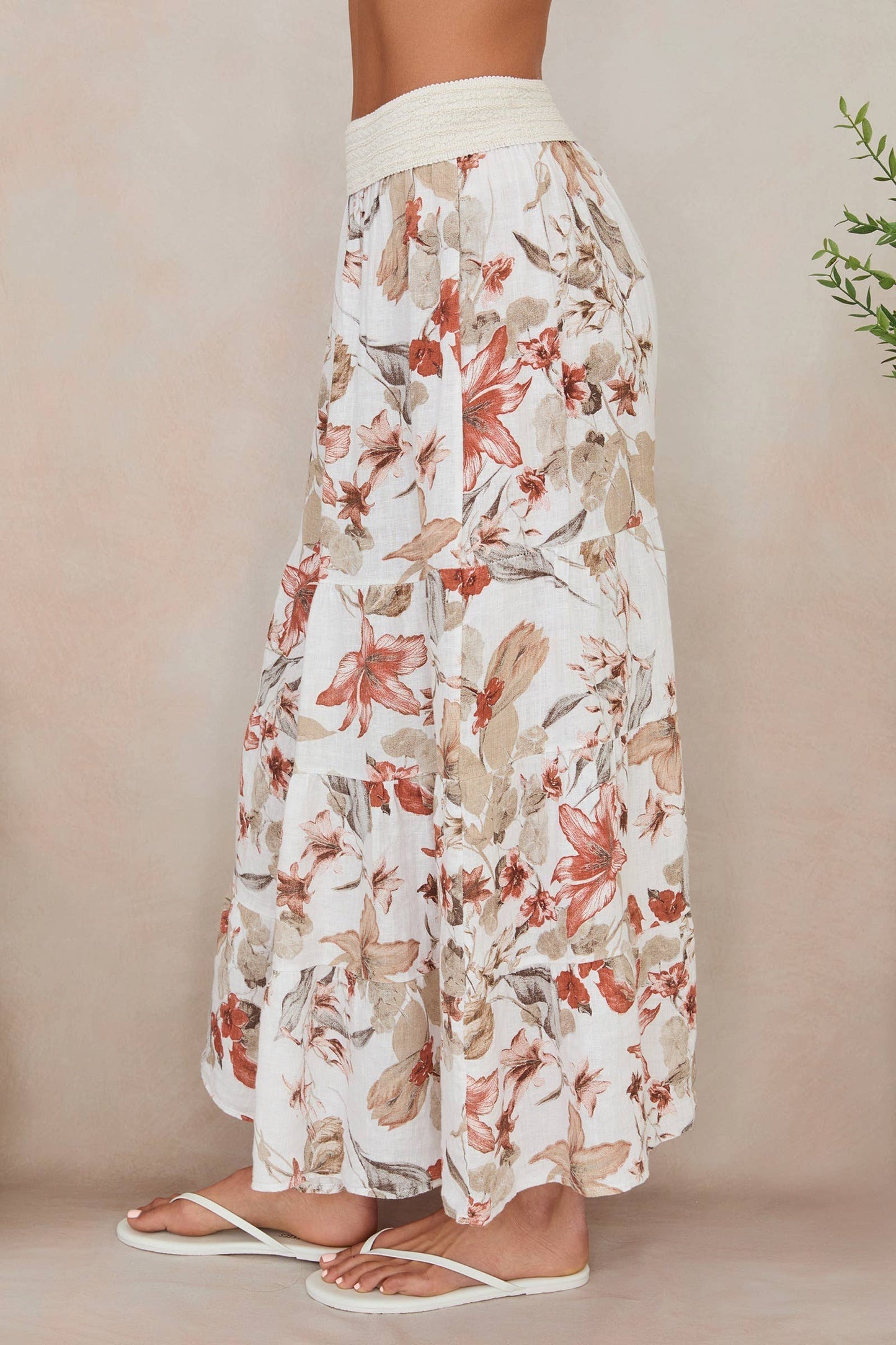 Star Flower 100% Linen Tiered Maxi Skirt
