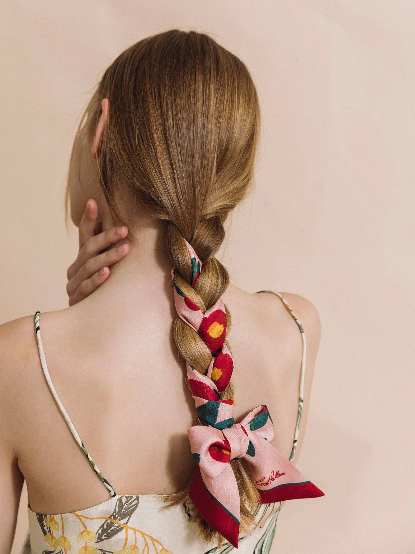 "Camellia" Silk Twill Skinny Scarf: Red & Pink