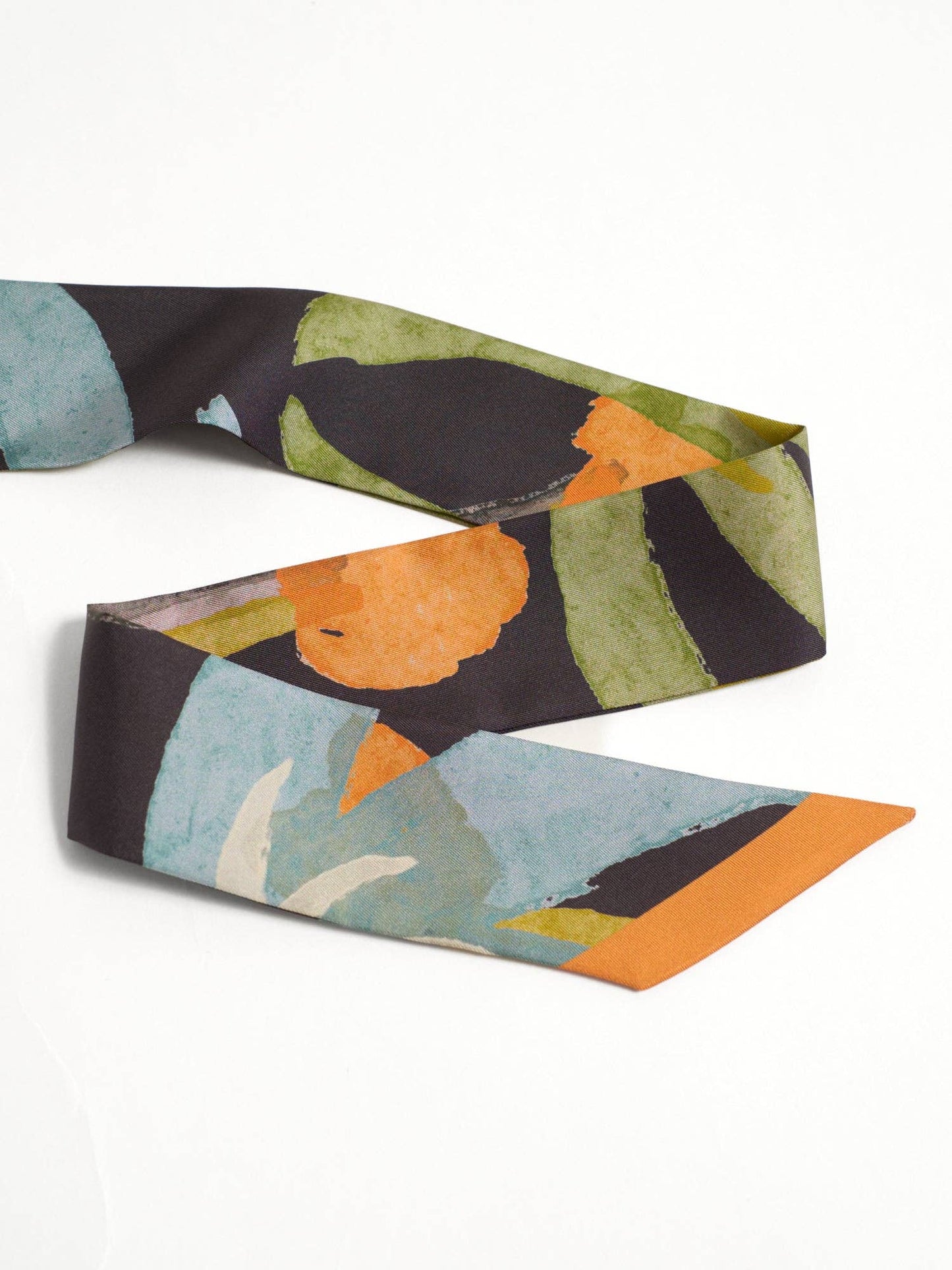 "Ethereal Mirage" Silk Twill Skinny Scarf: Dark Brown