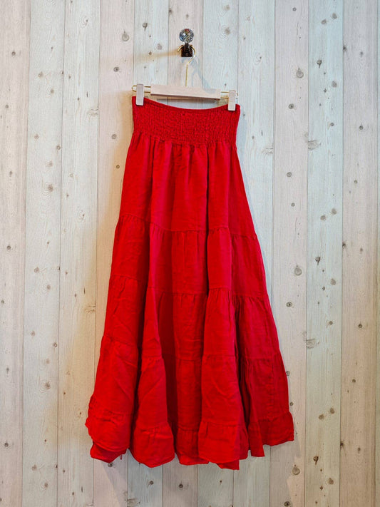 100% Linen Tiered Maxi Skirt: Azalea