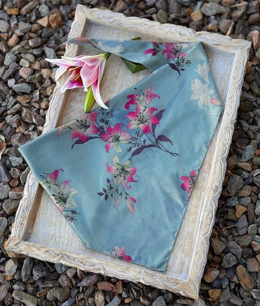 Gambiered Canton Silk Hair Scarf - Ruby Sage