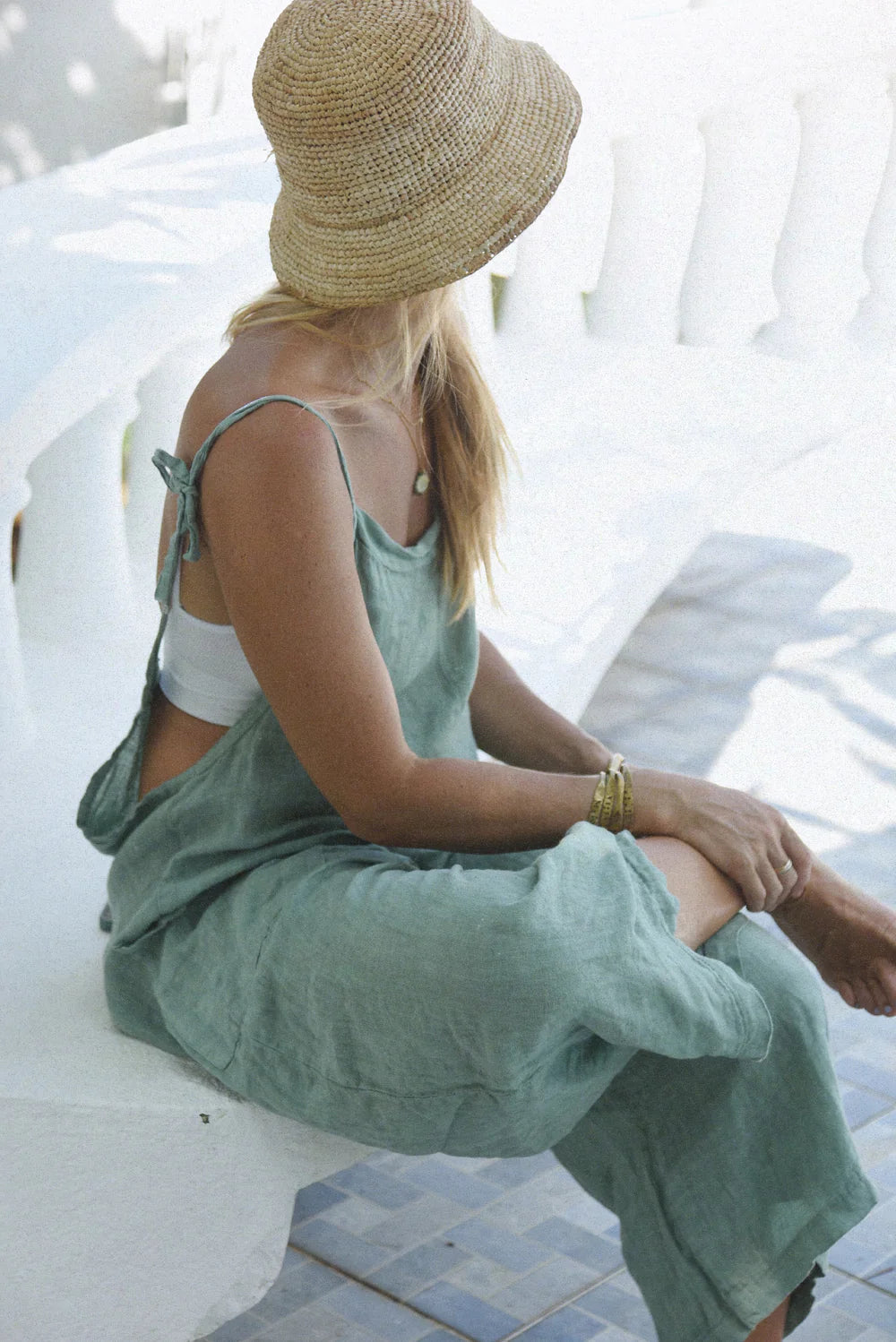 100% Linen Overalls: Sage