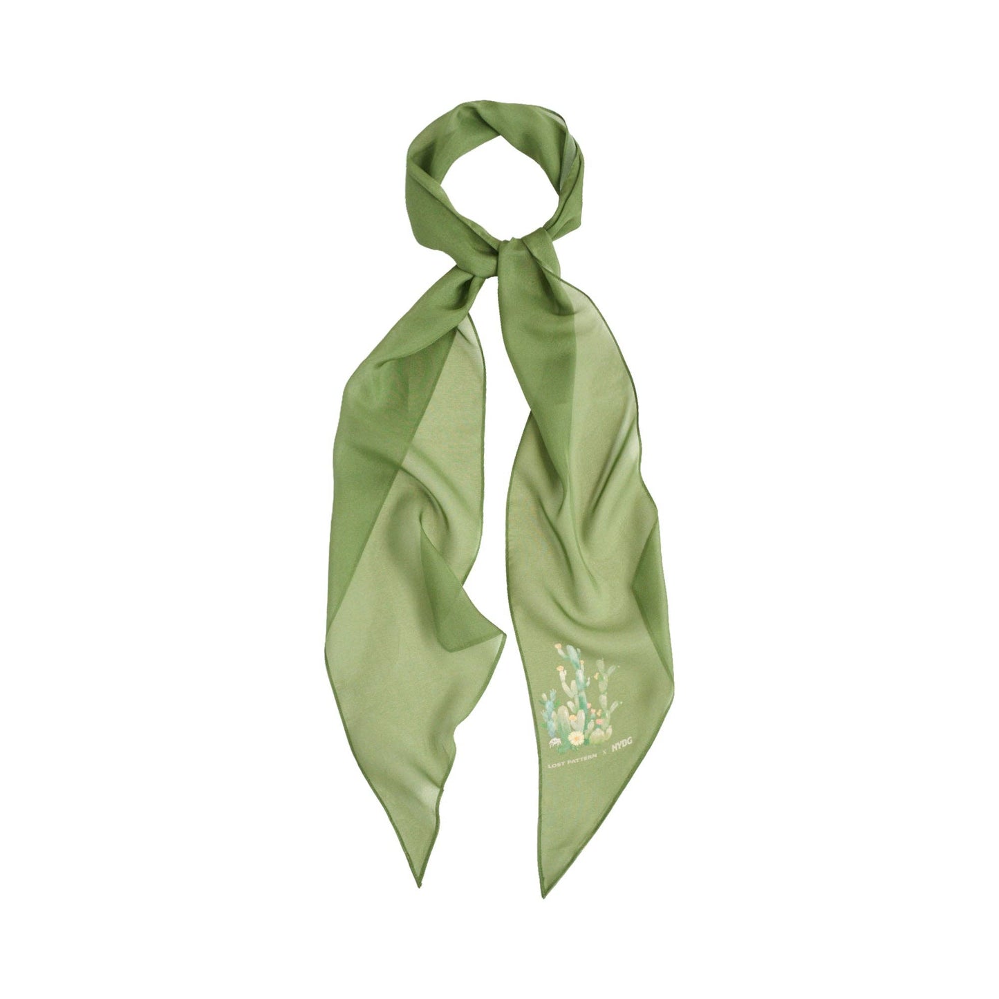Lost Pattern x NYBG "Oasis Charms" Silk Chiffon Neck Scarf: Green