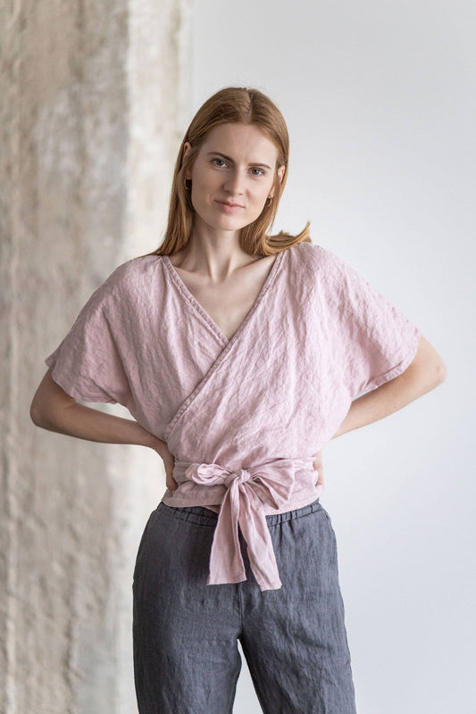 100% Linen Wrap Top: Pale Dogwood