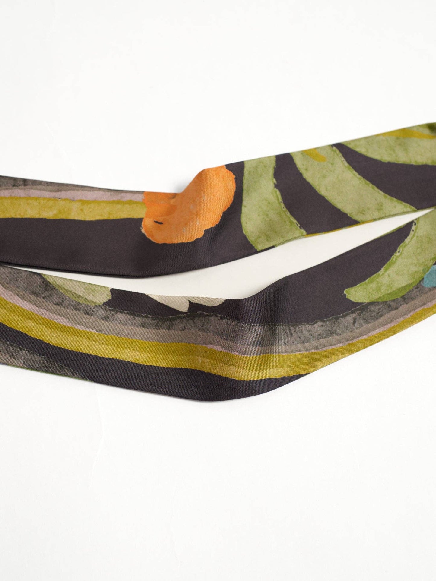 "Ethereal Mirage" Silk Twill Skinny Scarf: Dark Brown