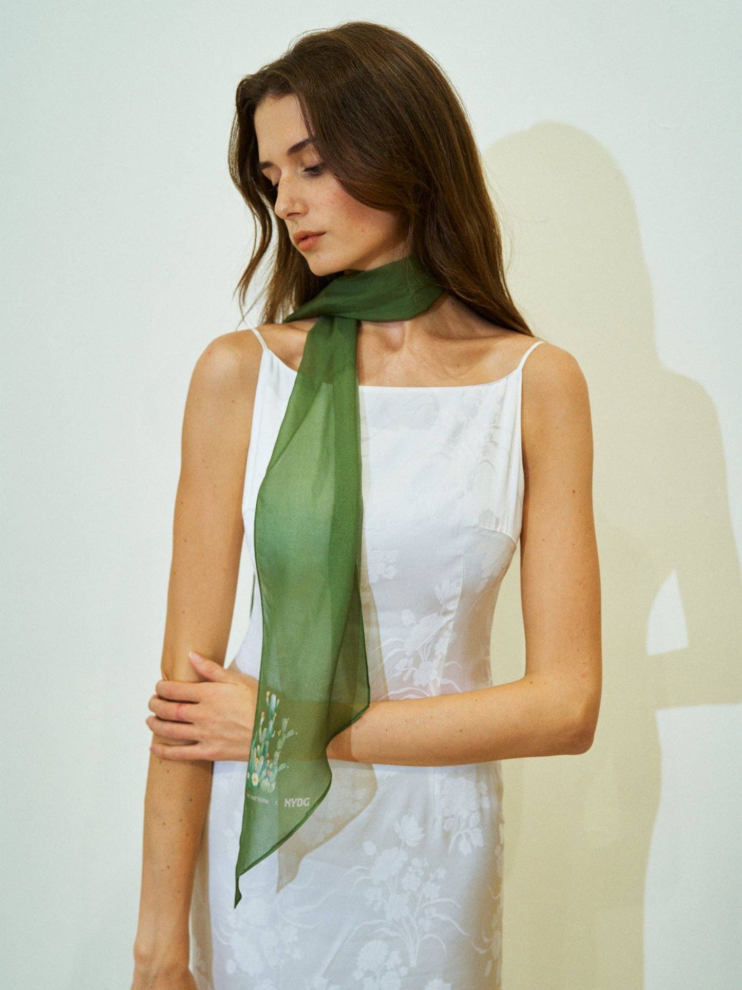 Lost Pattern x NYBG "Oasis Charms" Silk Chiffon Neck Scarf: Green