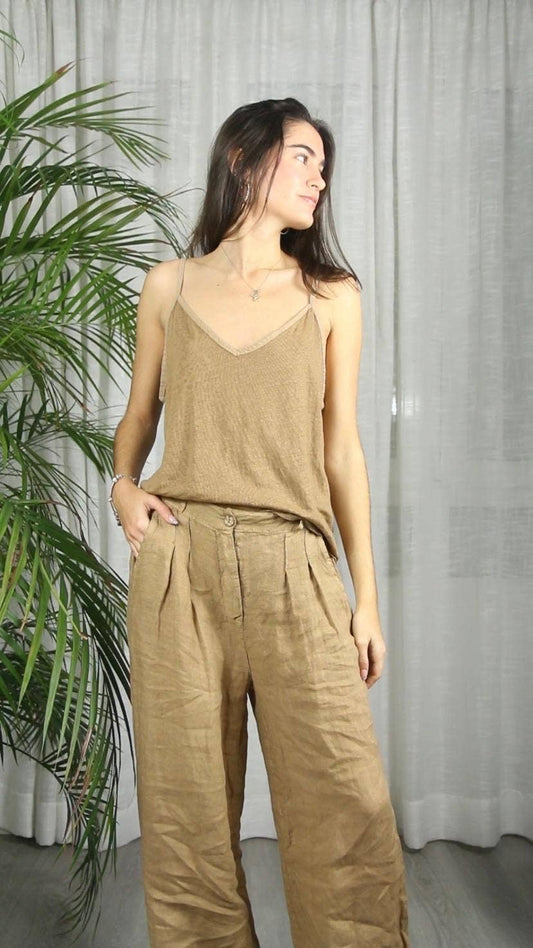 100% Linen Button Up Trousers: Rye