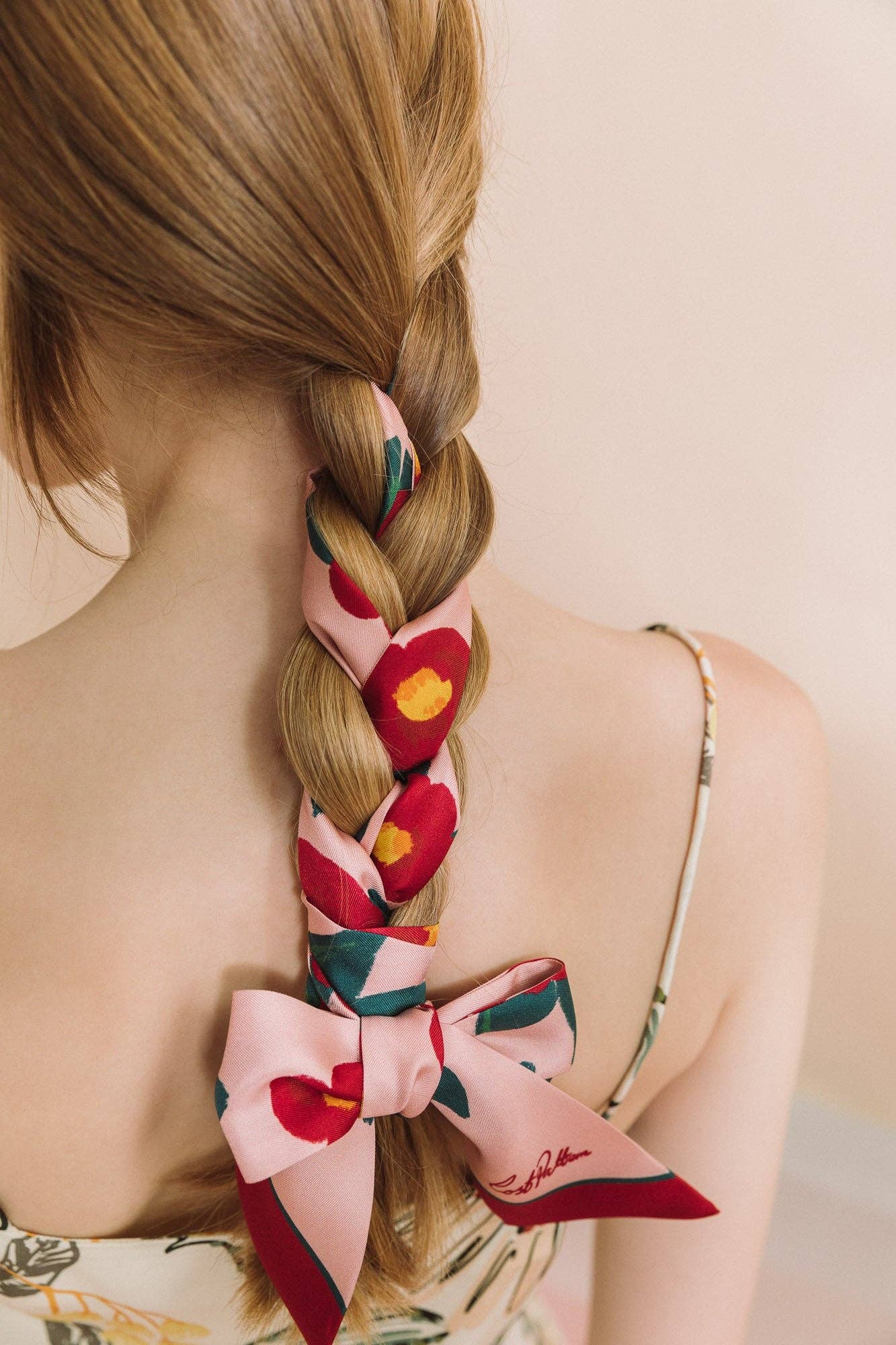 "Camellia" Silk Twill Skinny Scarf: Red & Pink