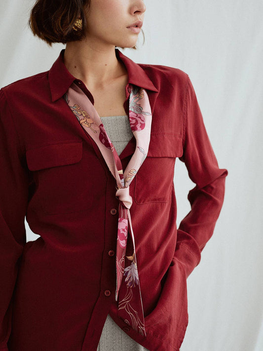 "Dream Hunter" Silk Skinny Scarf: Ruby Red