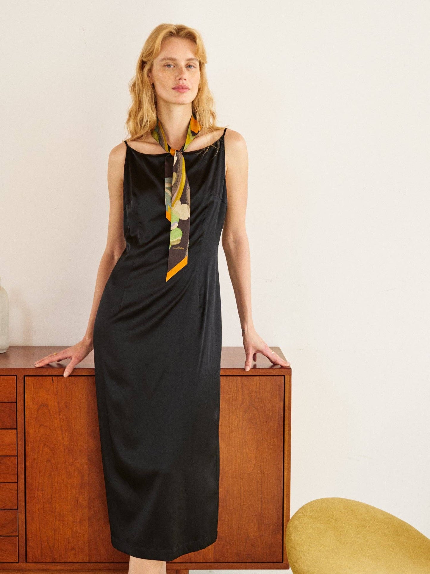 "Ethereal Mirage" Silk Twill Skinny Scarf: Dark Brown