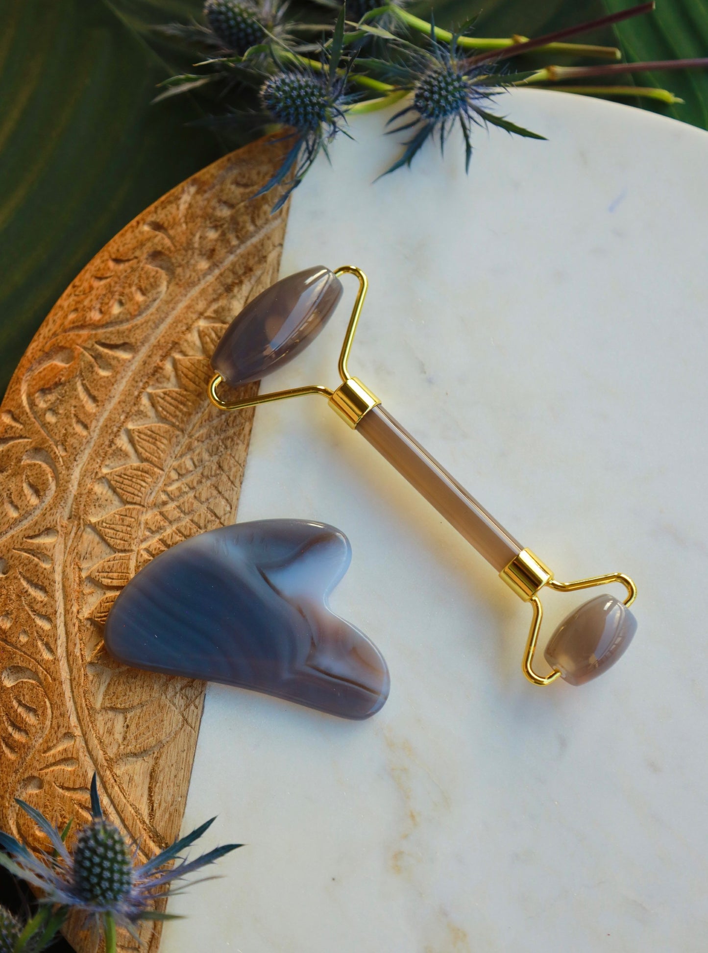 Grey Agate Roller & Gua Sha Set