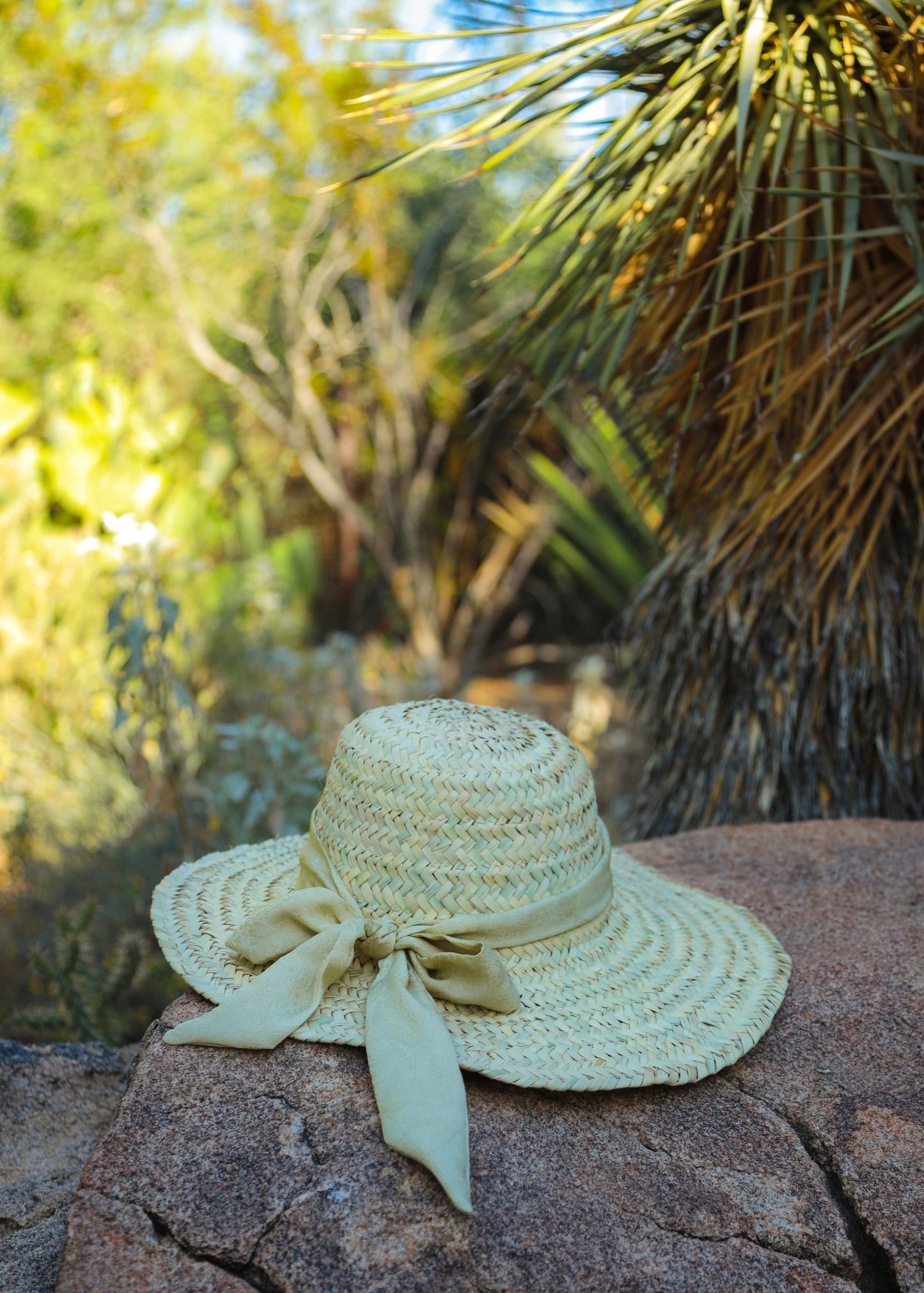 Handwoven Palm Sun Hat with Beige Mulberry Silk Scarf