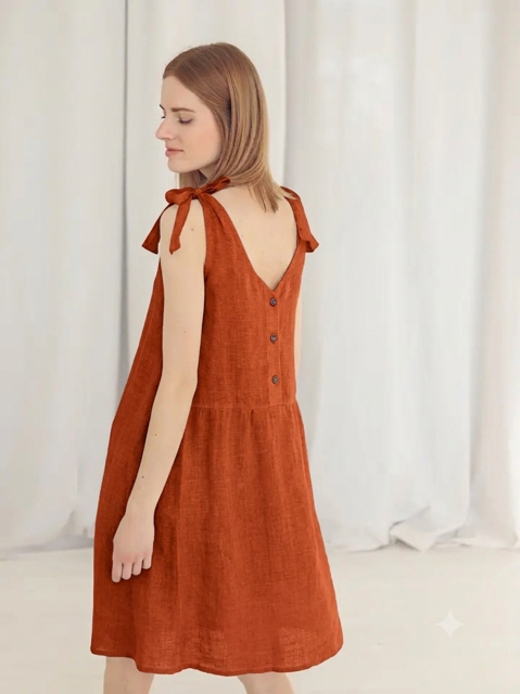 100% Linen Slip Dress: Sedona Clay